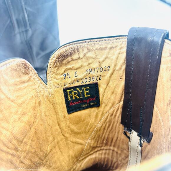 Vintage 1970s Frye Boots Mens Size 9.5 Brown Cowboy Roper Black Tag Campus Rare main image 4